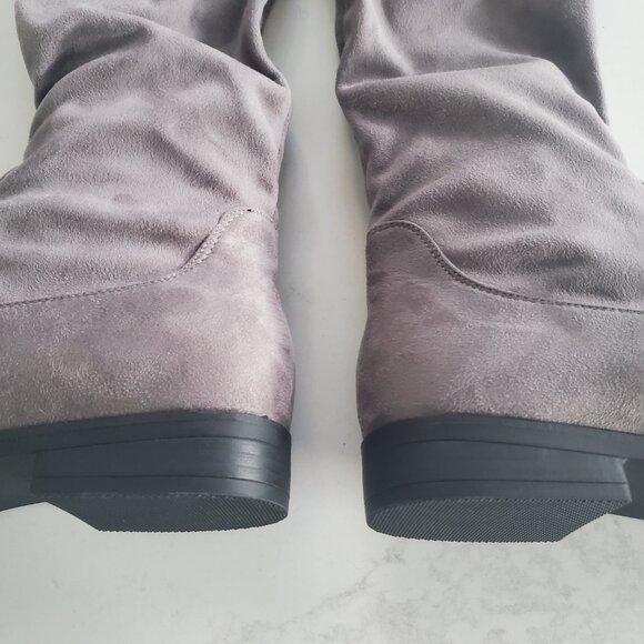 New Beston Grey Faux Suede Women's Pull On Over the Knee Stretch Boots  10 - Picture 12 of 14